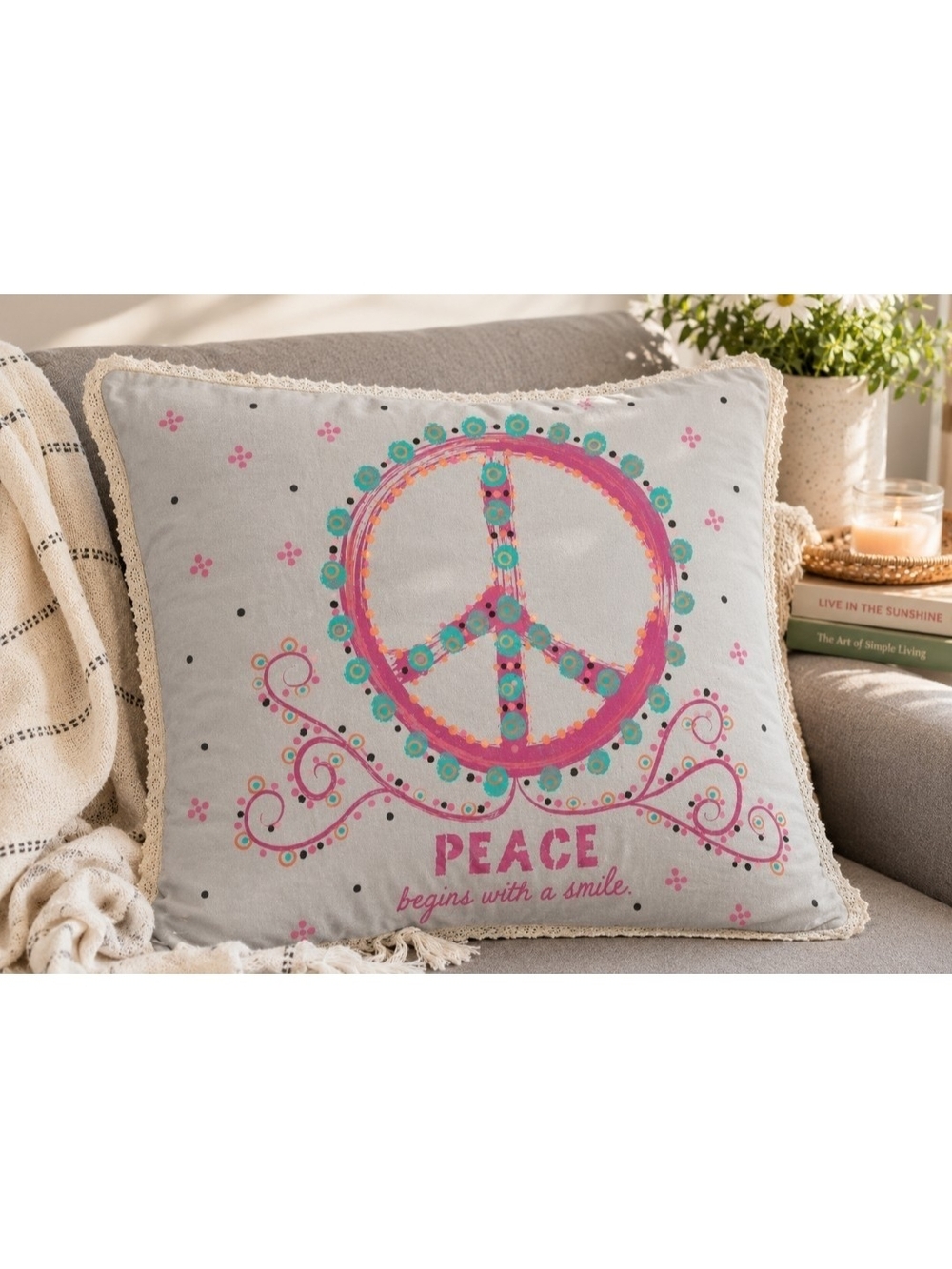 NATURAL LIFE Brand New Pillow Sham, Beachy, Boho, Peace